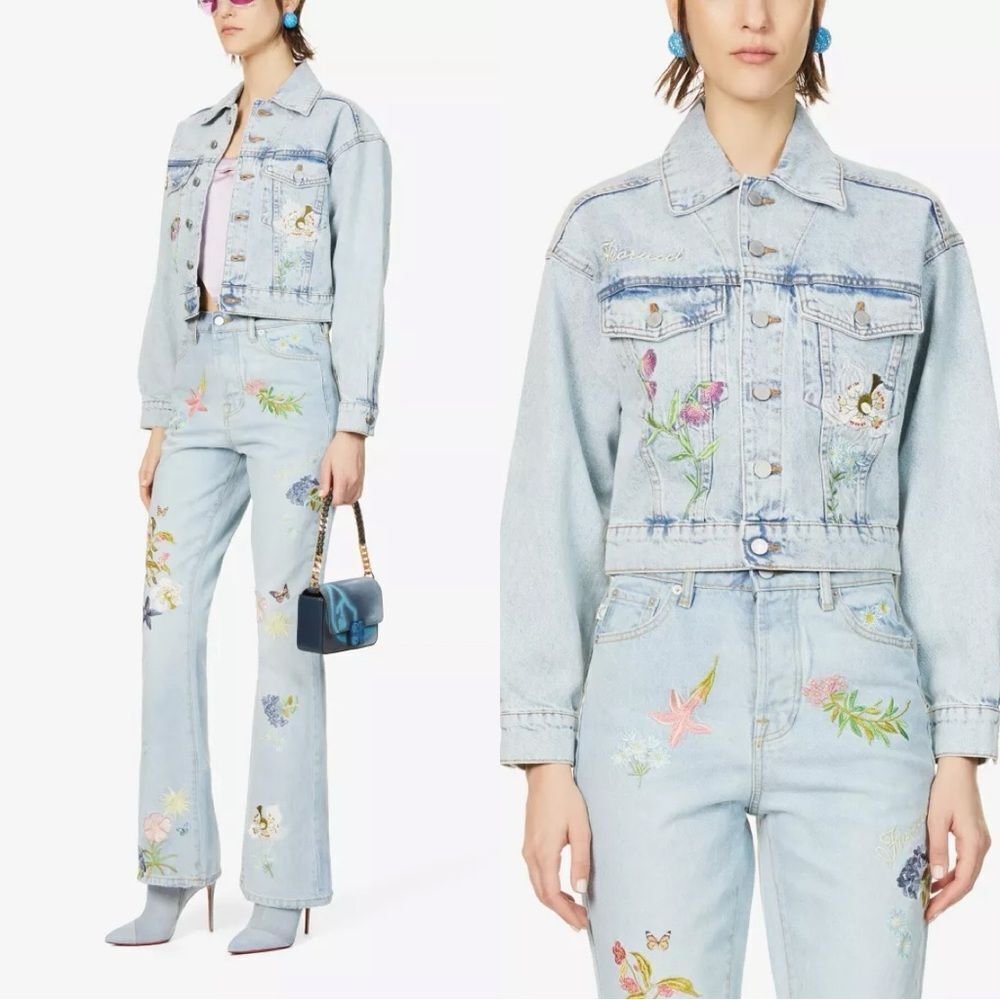 FIORUCCI Nico branded floral-embroidered denim jacket